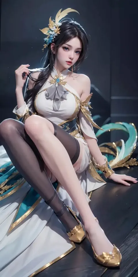 桌子上穿着裙子和鞋子的女人的特写