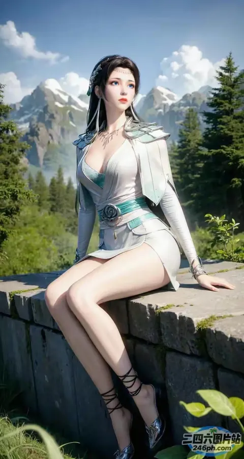阿拉夫德女人坐在墙上，手里拿着剑