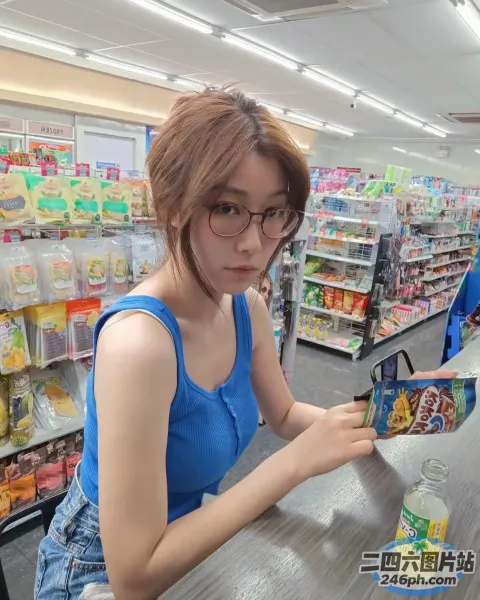 身穿蓝色衬衫的阿拉夫德女子坐在商店的桌子旁