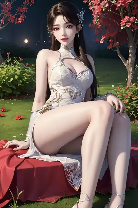 身穿白裙的阿拉夫女人坐在红毯子上
