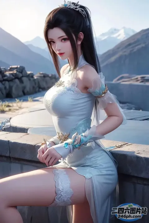 一个穿着裙子的女人坐在窗台上的特写