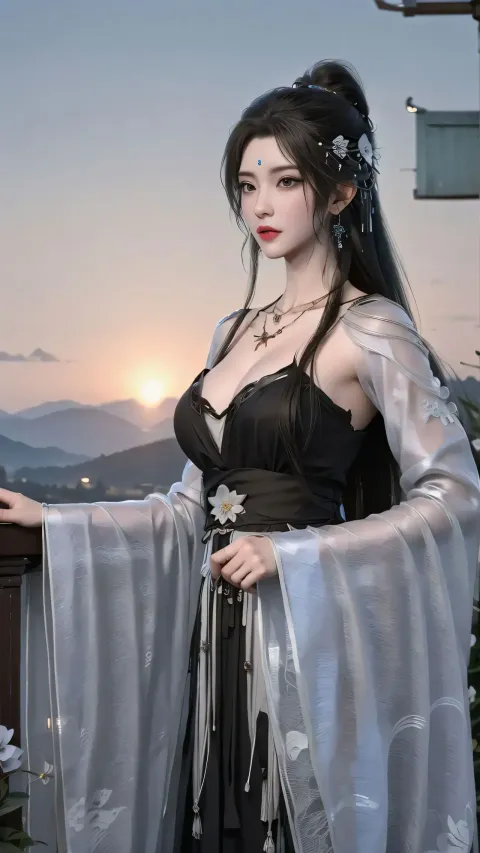身穿黑色连衣裙和白色斗篷的阿拉夫德女人