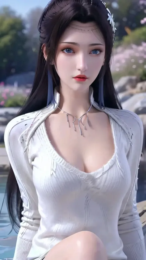 一个戴着项链和白色连衣裙的女人的特写