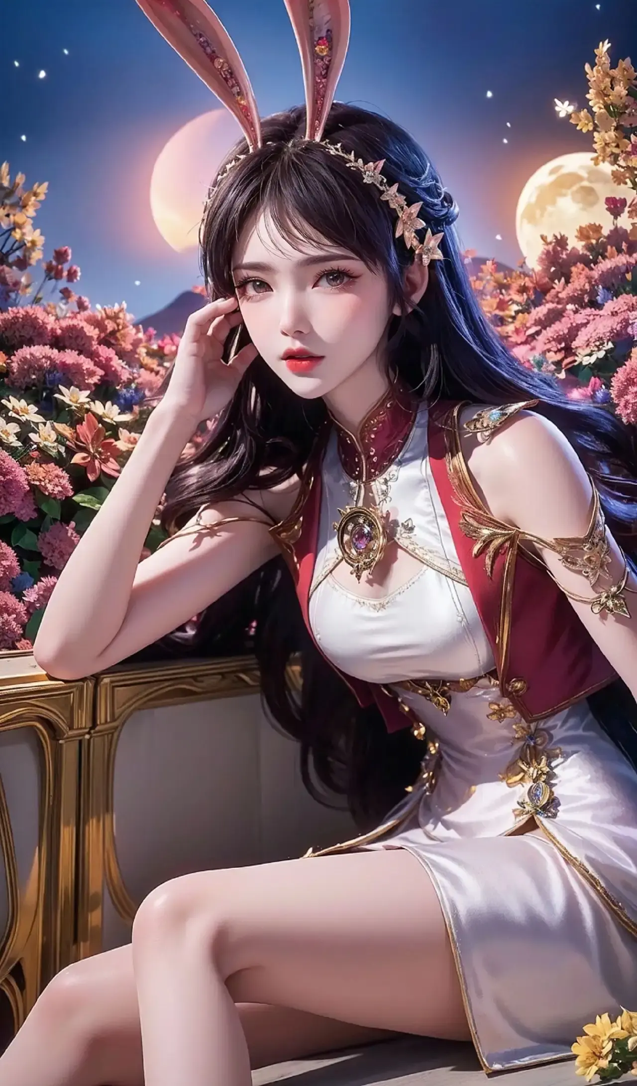 一个穿着兔子耳朵连衣裙的女人的特写