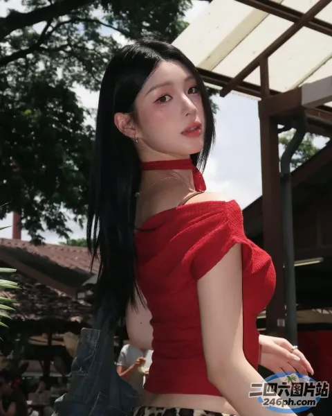 身穿红色上衣和豹纹半身裙的 araffe 女士