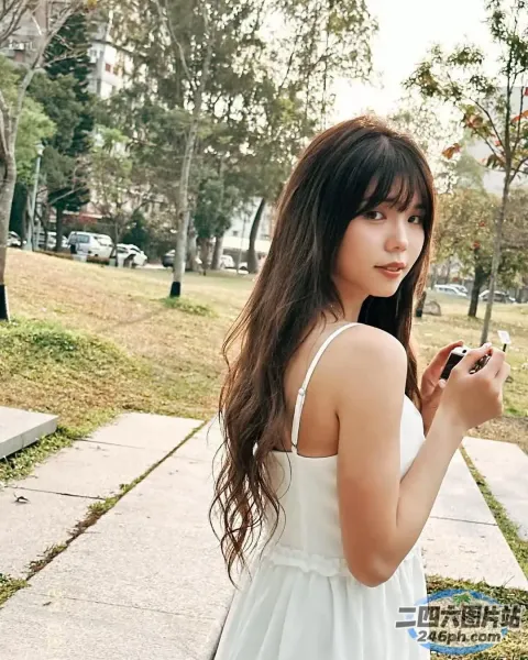 人行道上站着一个女人，手里拿着手机