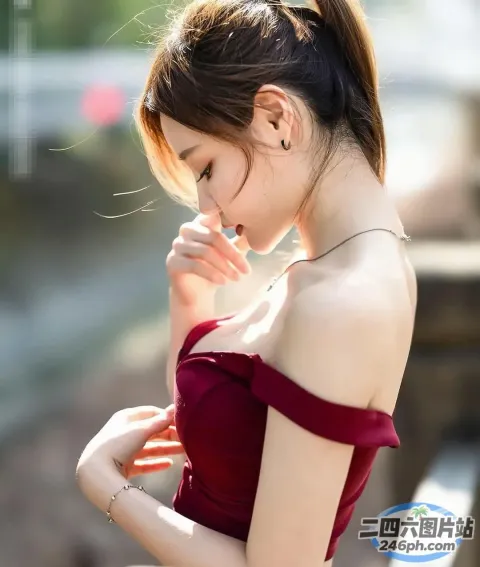 站在桥上的红裙子的 araffe 女人