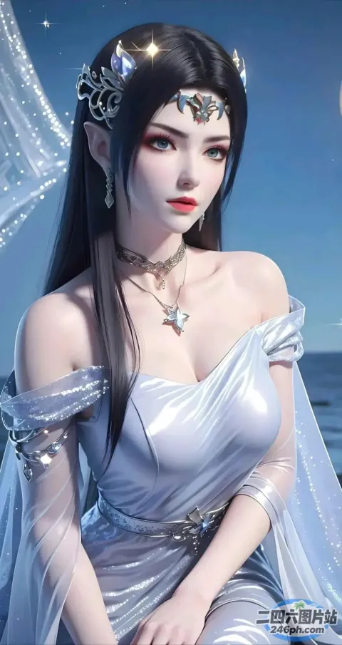 一个穿着银色连衣裙的女人坐在岩石上的特写
