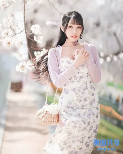 一个穿着裙子的女人拿着篮子的特写