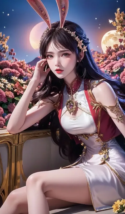 一个穿着兔子耳朵连衣裙的女人的特写