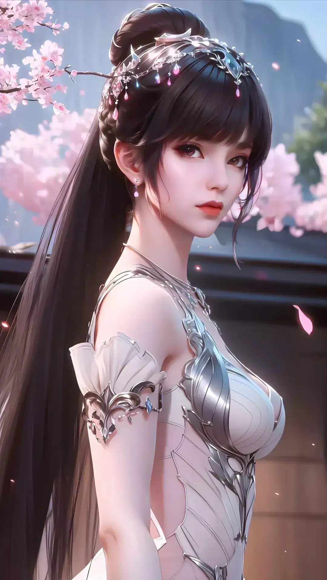 一个穿着裙子的长发女人的特写