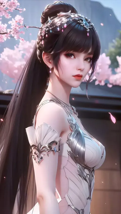 一个穿着裙子的长发女人的特写
