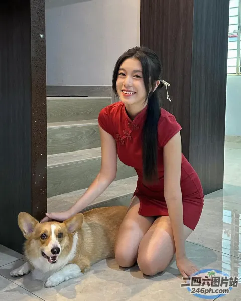 跪在地板上抚摸地板上的狗的女人