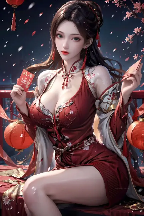 一个穿着红色连衣裙的女人坐在长凳上的特写
