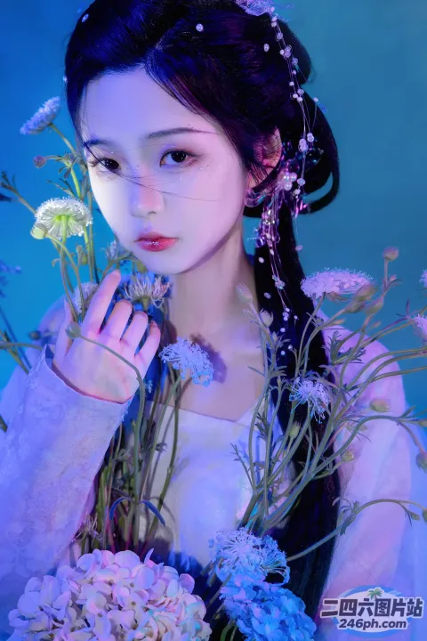 一个女人拿着一束花的特写