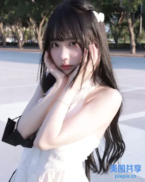 一位穿着白色连衣裙的长发女子的特写