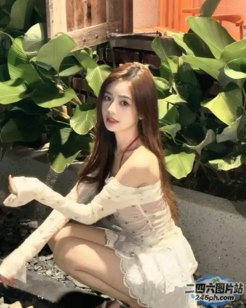 有一个女人穿着白色的裙子跪着