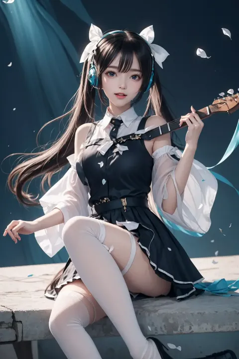 一个穿着女仆装拿着吉他的女人的阿拉菲德图像