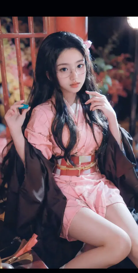 阿拉夫 亚洲女人穿着粉红色连衣裙坐在椅子上