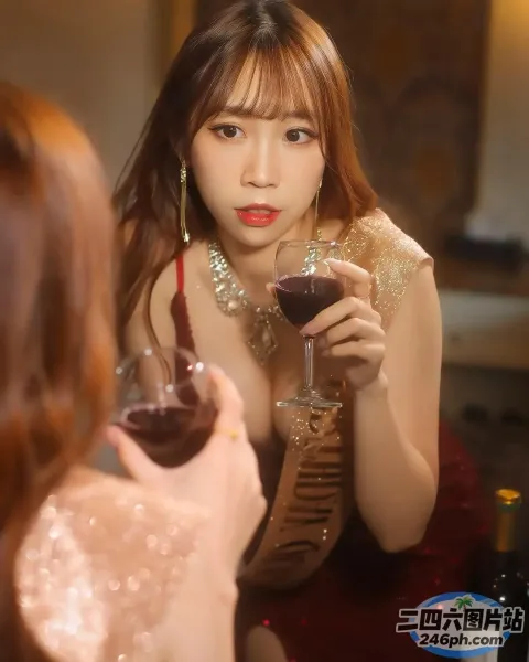 有个女人手里拿着酒杯