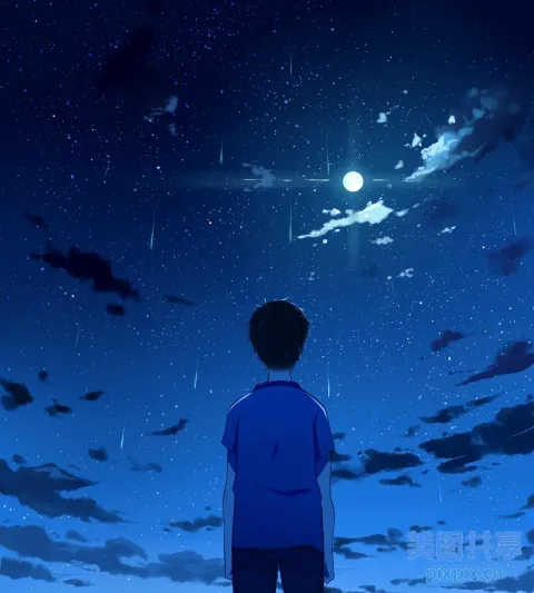 动漫男孩看天上的星星