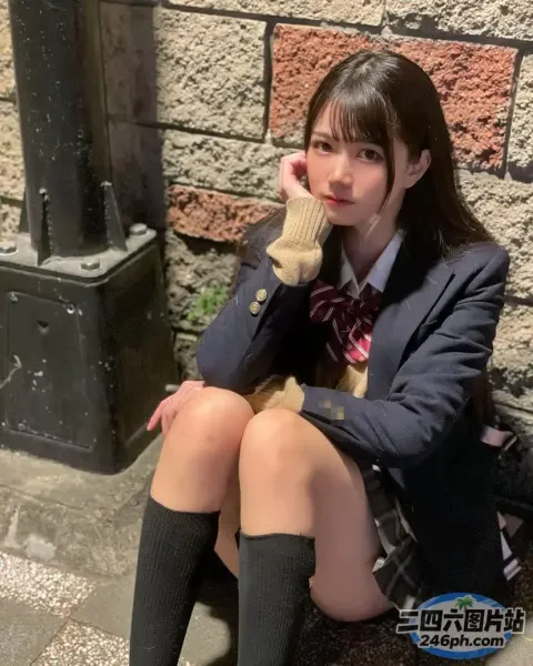 坐在长凳上的穿着校服的 Arafed 亚裔妇女