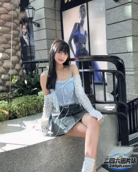 阿拉菲坐在一家有窗户的商店前的长凳上