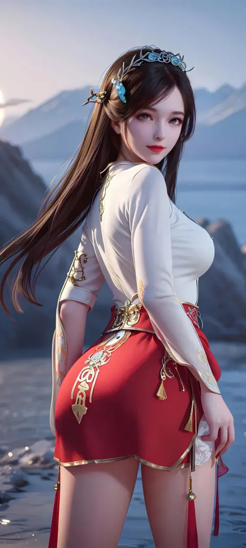一个身穿红白相间衣服的女人的特写