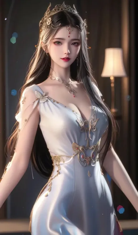 一个身穿白色连衣裙的女人的特写