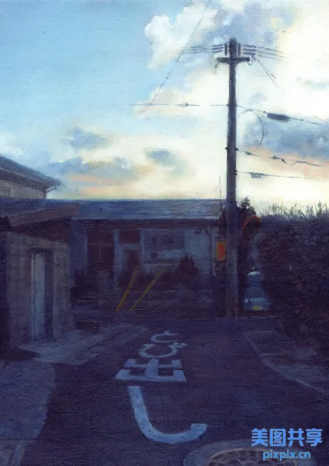 画一条有停车标志和建筑物的街道