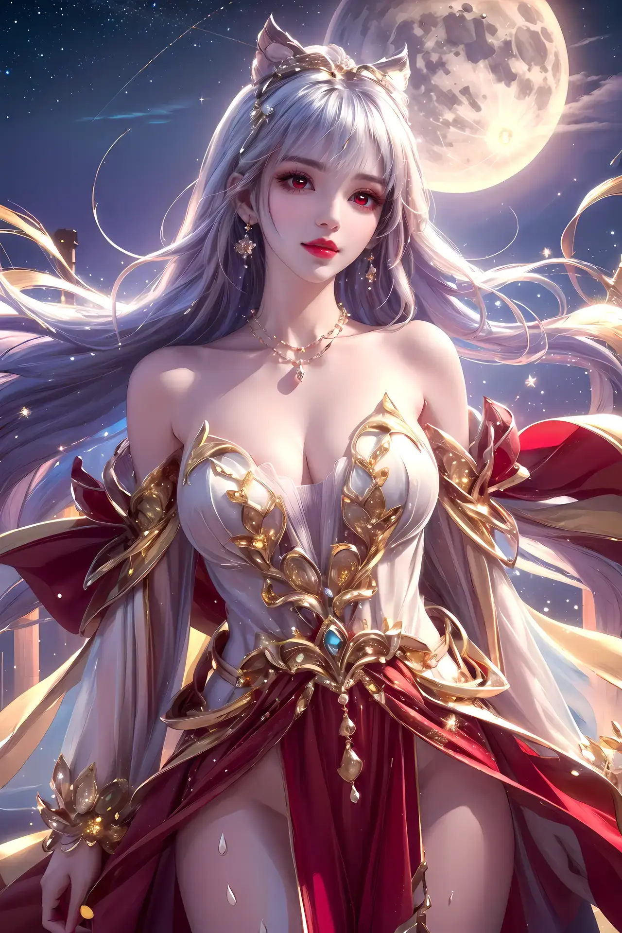 一个身穿红裙、戴着王冠和剑的女人