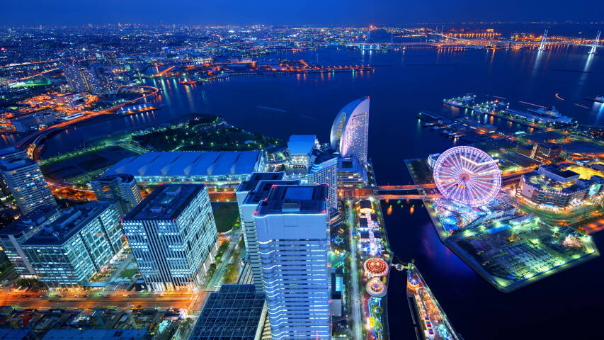 前景是摩天轮的城市夜景