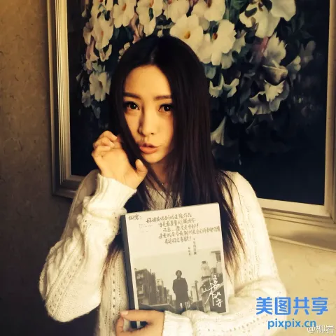 阿拉菲德女人在一幅画前拿着一本书