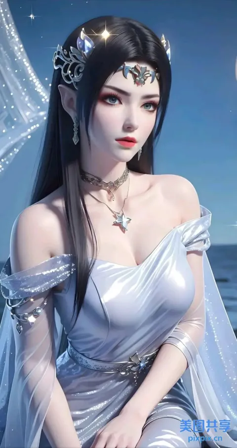 一个穿着银色连衣裙的女人坐在岩石上的特写