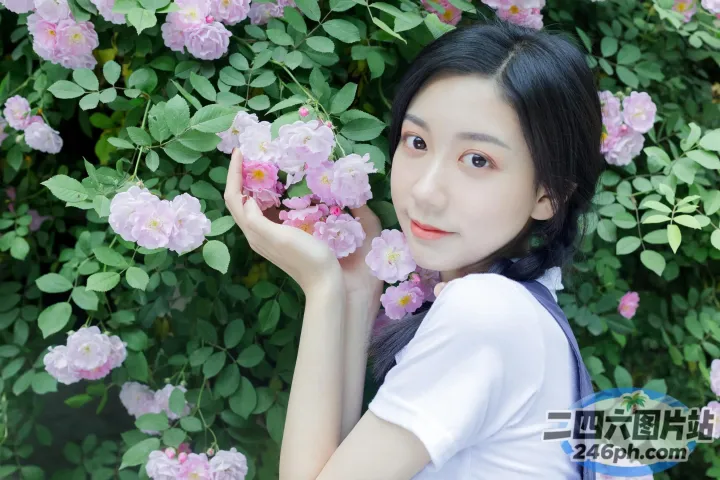 歌词大意： There is a woman that is standing before some flowers