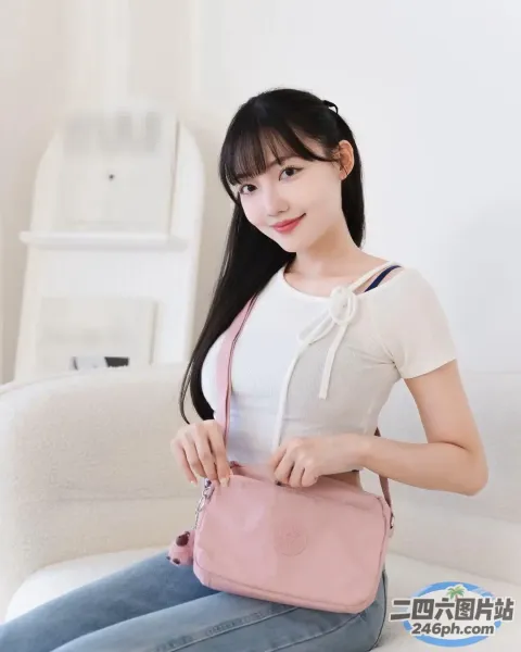 阿拉菲女人坐在沙发上，手里拿着一个粉红色的钱包